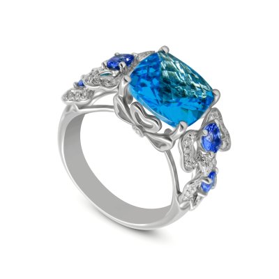 Кольцо с бриллиантами, топазом и танзанитом «Ледяная Орхидея» La Nordica (арт.29-12-7091401-UN)
