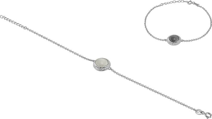 Браслет из серебра с кошачим глазом и куб. цирконием (Арт.fgb-1-10-h-16-s)