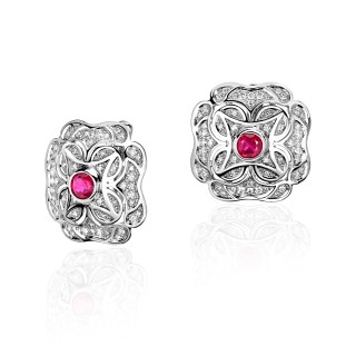 Серьги из белого золота с бриллиантами и рубинами «Garden Bloom» Estet (арт.01С6212105-1)