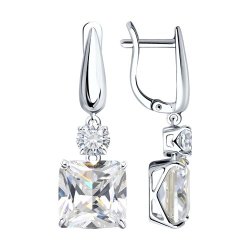 Серьги длинные из серебра с фианитами (Арт.94022278)