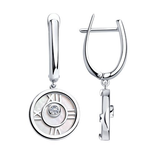 Серьги из серебра с перламутром и фианитами (Арт.94023195)