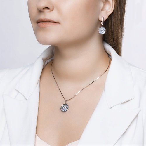 Серьги из серебра с перламутром и фианитами (Арт.94023195)