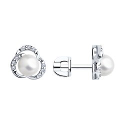 Серьги из серебра с жемчугом и фианитами (Арт.94025808)