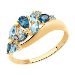Кольцо золотое пробы 585 с миксом камней (Арт.715330)