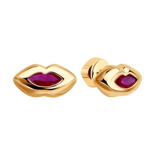 Серьги из золоченого серебра с корундом «Алая Улыбка» SOKOLOV (арт.84020043)