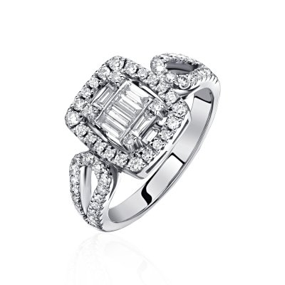 Кольцо с бриллиантами из белого золота «Ice сияние» Эстет (арт.0142)