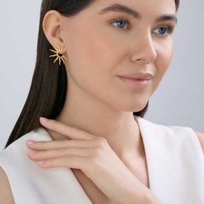 Серьги из золочёного серебра «Солнечный диск» Соколов (арт.93022531)