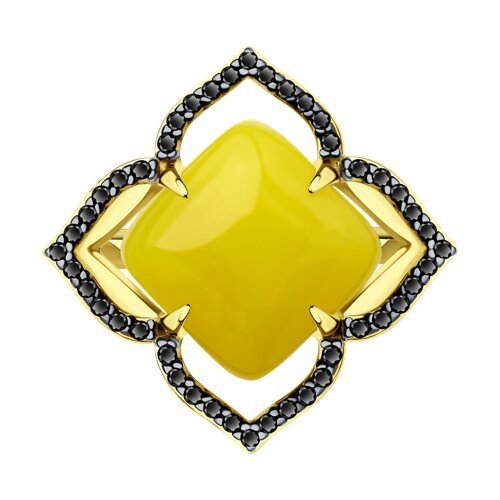 Кольцо из золочёного серебра с фианитами и янтарём (Арт.83010071)