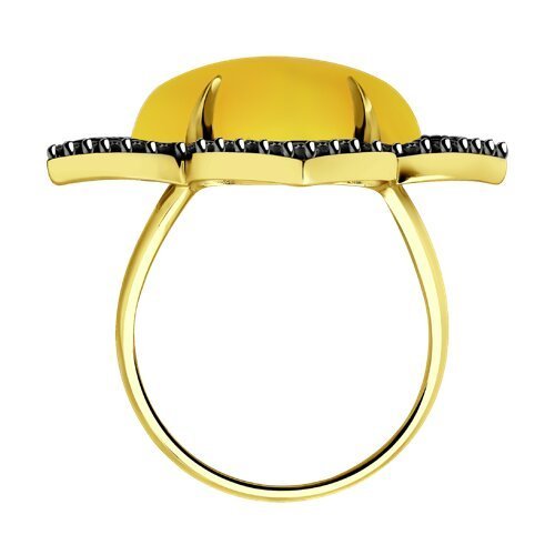 Кольцо из золочёного серебра с фианитами и янтарём (Арт.83010071)