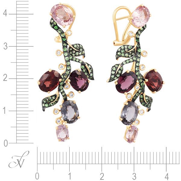 Серьги из золота с бриллиантом и шпинелью (Арт.er-34288_sr_sp_tv_yg)