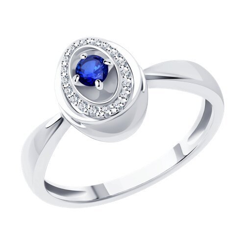 Кольцо из белого золота с бриллиантами и сапфиром «Синий Овал» Соколов (арт.2011268-3)