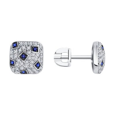 Серьги из белого золота с бриллиантами и сапфирами «Полярное небо» Соколов (арт.2021164-3)