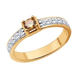 Кольцо из золочёного серебра с фианитами (Арт.93-110-01553-2)