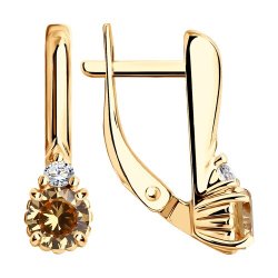Серьги из золочёного серебра с фианитами (Арт.93-120-01555-2)