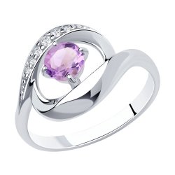 Кольцо из серебра с аметистом и фианитами (Арт.94-310-00695-3)