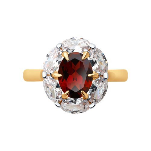 Кольцо золотое с гранатом и фианитами «Алая Заря» Соколов (арт.51-310-02291-2)