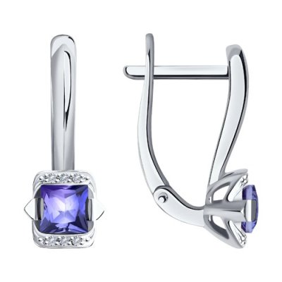 Серьги из белого золота с бриллиантами и танзанитами (Арт.6024194)