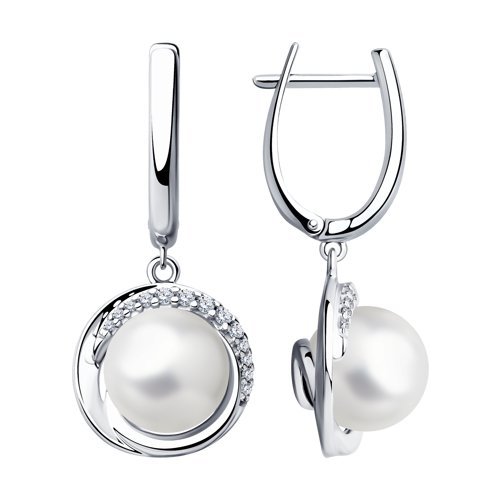 Серьги из серебра с жемчугом и фианитами (Арт.94023490)