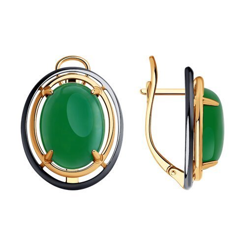 Серьги из золочёного серебра с жадеитом (Арт.83020424) Серьги из золочёного серебра с жадеитом (Арт.83020424)