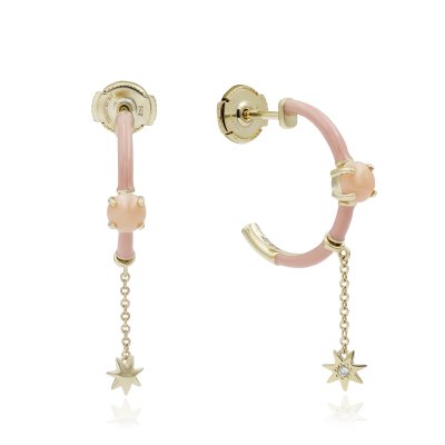 Серьги из золота с бриллиантом и кораллом Русские Самоцветы (Арт.88853)