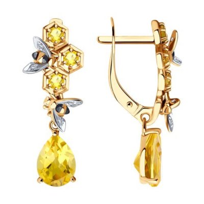 Серьги золотые пробы 585 с цитрином (Арт.728298)