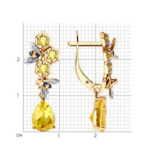 Серьги золотые пробы 585 с цитрином (Арт.728298)