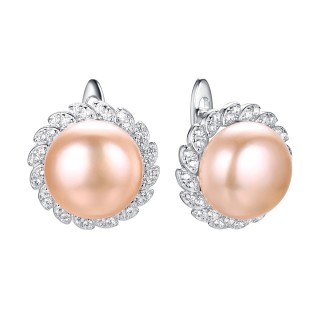 Серьги серебряные с жемчугом и фианитами «Nautilus Shine» Fresh Jewelry (арт.PI-E02300-X-W-PNP-X-W)