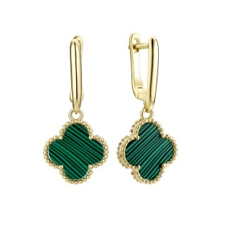 Серьги с малахитом «Lucky Clover» из серебра 925, Fresh Jewelry (арт.TC-E00206-X-L-Mal-X-X)