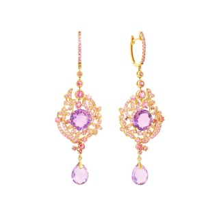 Серьги золотые с аметистом, сапфиром и турмалином «Восточный вальс» MY JEWELS (арт.ER-32258_SR_PS_AM_TU_YG)