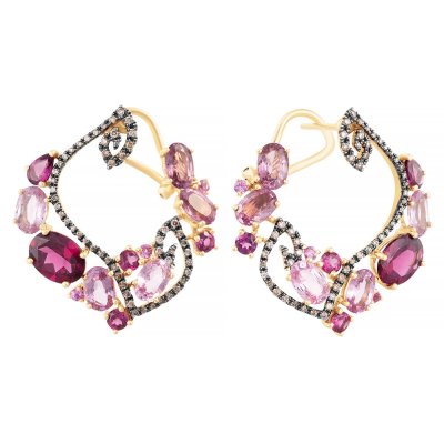 Серьги из золота с бриллиантом и родолитом (Арт.er-34289_ygdnpsmc_sr_dn_ps_csp_rh_yg)