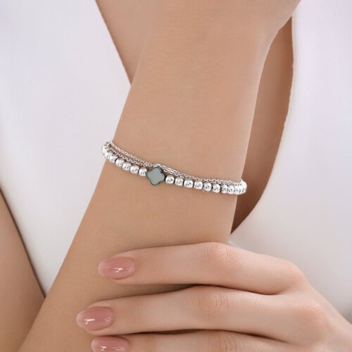 Браслет серебряный с гематитом «Чёрный Клевер» Соколов (арт.94-350-00078-1)