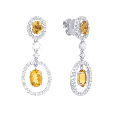 Серьги белое золото с бриллиантами и цитринами «Солнечный Овал» MY JEWELS (арт.LE1910-4)