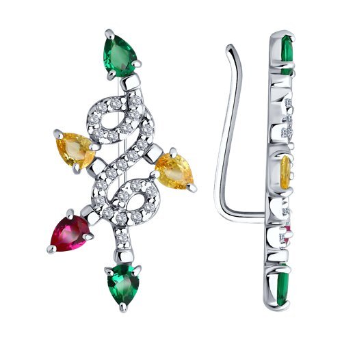 Серьги из серебра с корундами и фианитами (Арт.94026626) Серьги из серебра с корундами и фианитами (Арт.94026626)