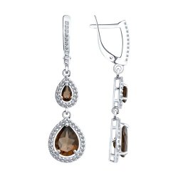 Серьги из серебра с раухтопазами и фианитами (Арт.94-321-02047-2)