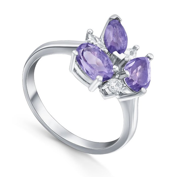 Кольцо Серебряные крылья (Арт.21knys1520-155_ametist_kubcirkonii_30)