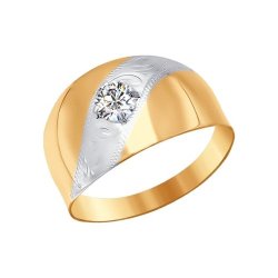 Кольцо из золота с гравировкой с фианитом (Арт.016727)