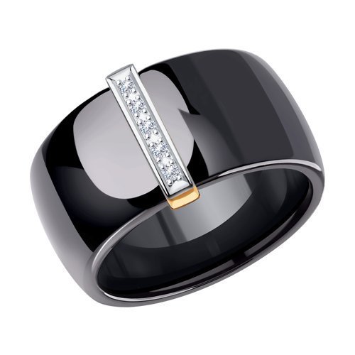 Купить Чёрное керамическое кольцо с золотом и бриллиантами (Арт.6015024) вювелирном магазине Myjewels.ru