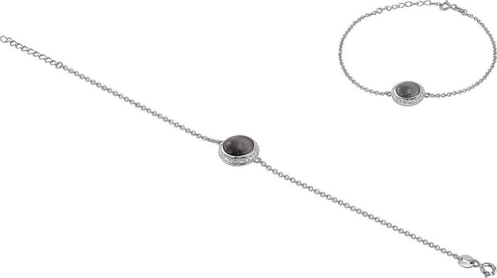 Браслет из серебра с кошачим глазом и куб. цирконием (Арт.fgb-1-10-h-24-s)