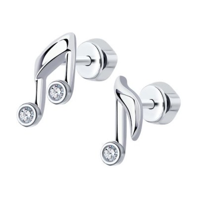 Серьги из серебра с фианитами «Музыкальные ноты» Соколов (арт.94024319)