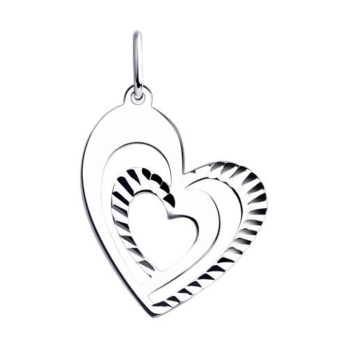 Кулон серебряный с родированием «Сдвоенное сердце» Соколов (арт.94032771)