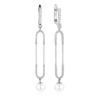 Серьги серебряные с жемчугом и фианитами «Nautilus Grace» Fresh Jewelry (арт.PI-E02422-X-W-PN-X-W)
