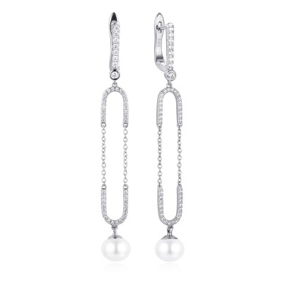 Серьги серебряные с жемчугом и фианитами «Nautilus Grace» Fresh Jewelry (арт.PI-E02422-X-W-PN-X-W)