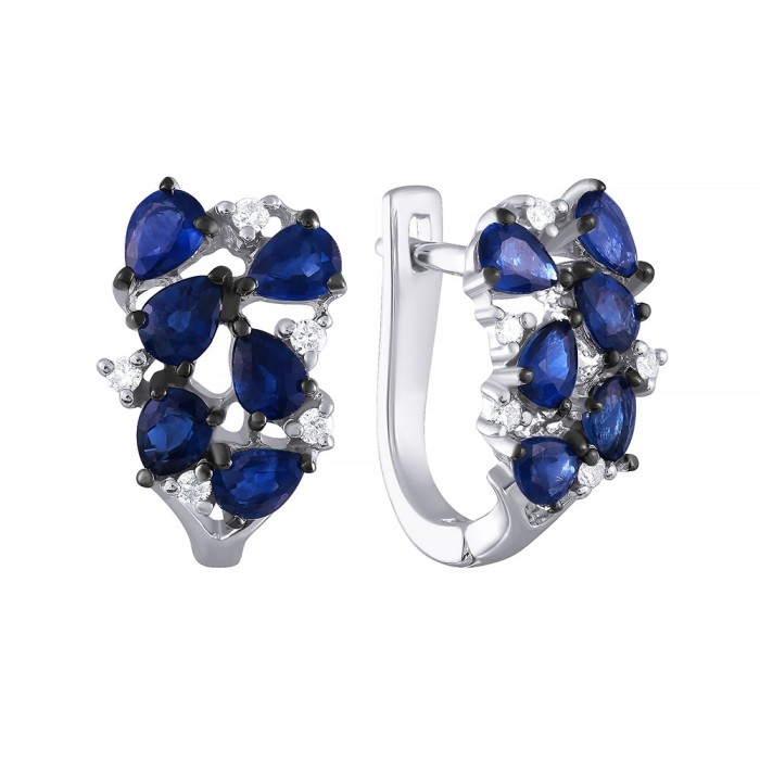 Серьги из белого золота с бриллиантами и сапфирами «Синий Венец» Myjewels (арт.E12017S-DN_SR_SA_001_WG)