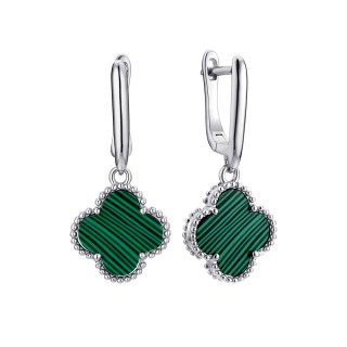 Серьги серебряные с малахитом «Lucky Clover» Fresh Jewelry (арт.TC-E00206-X-W-Mal-X-X)
