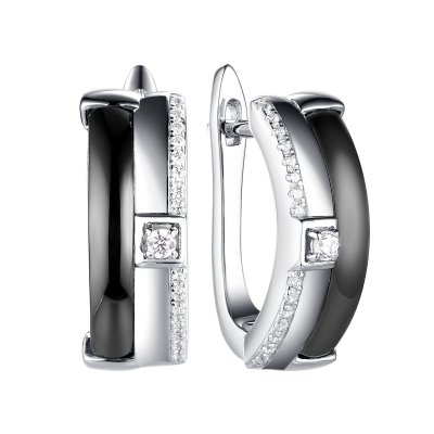 Серьги из серебра с керамикой и фианитом (Арт.tc-e00689-b-w-w-x-w)