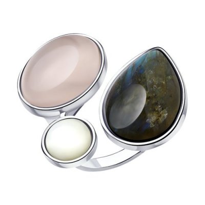 Кольцо из серебра с  кварцем, лабрадоритом и перламутром (Арт.83010073)