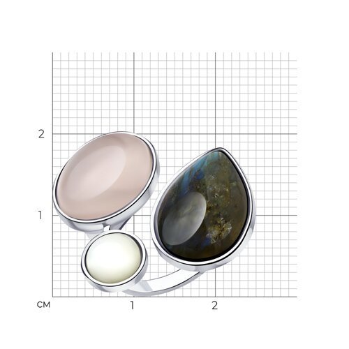 Кольцо из серебра с  кварцем, лабрадоритом и перламутром (Арт.83010073)