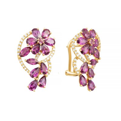 Серьги из золота с бриллиантом и родолитом (Арт.er-34482_sr_rh_yg)