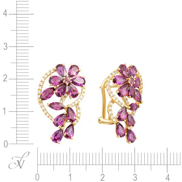 Серьги из золота с бриллиантом и родолитом (Арт.er-34482_sr_rh_yg)