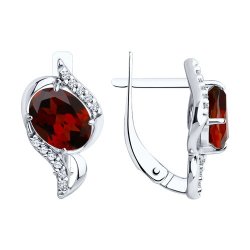 Серьги из серебра с гранатами и фианитами (Арт.94-320-00185-2)